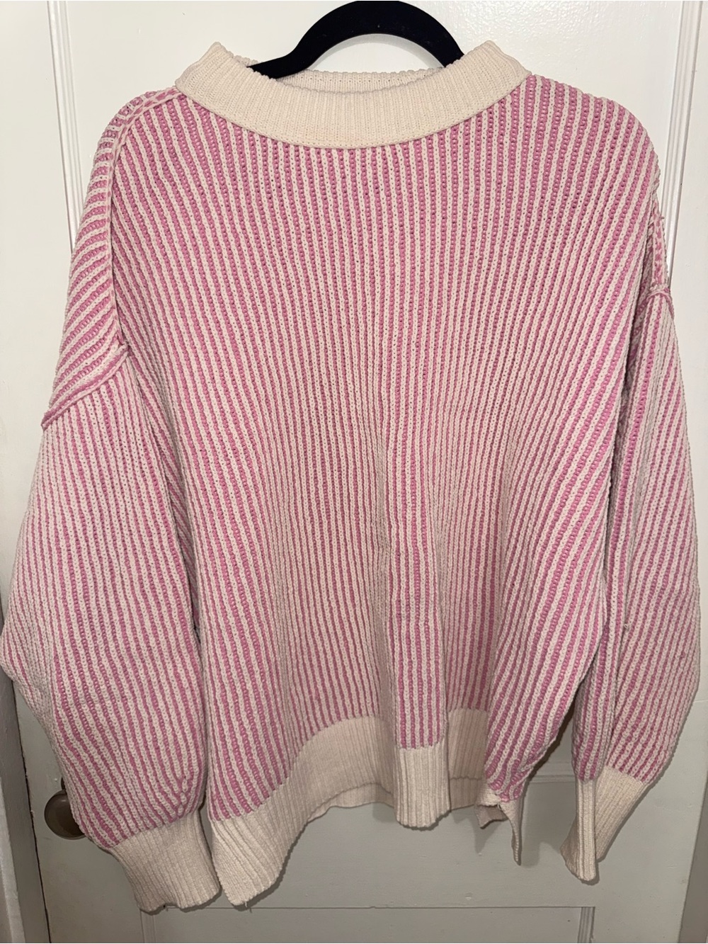 Cozy Pink & Cream Ribbed Women’s Aerie Sweater